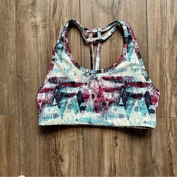 Multicolor Abstract Print Sports Bra Threads 4 Thought - Picture 10 of 10